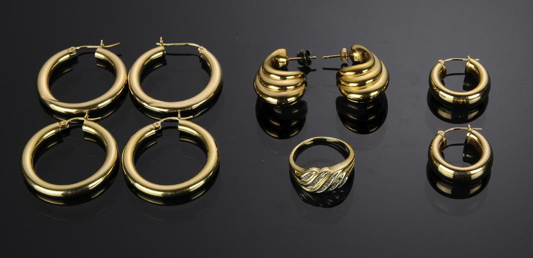 Four Pair of 14K Gold Earrings & One 14K Ring (1 of 1)