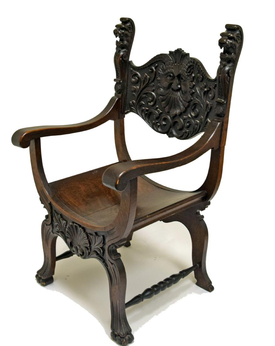 Carved Oak North Wind Savonarola Chair (1 of 4)