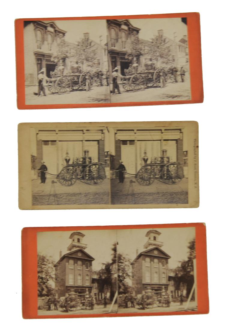 Three 19th Century Fire Wagon Stereoview Cards (1 of 1)