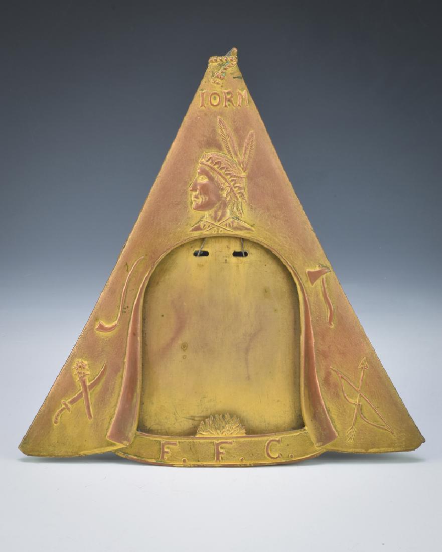 Improved Order of Red Men, Brass Frame: Teepee form cast brass frame for the Improved Order of Red Men. The IORM is a fraternal organization that was established under the current name in 1834, but traces its beginnings to the Sons of Liber