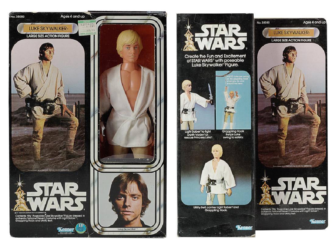 Kenner Star Wars 12" Luke Skywalker Figure: No. 38080 in original window box, complete with light saber, grappling hook and paperwork. Dimensions of the box are: 13" tall X 4 1/2" wide. All measurements are approximate. The box has the General 