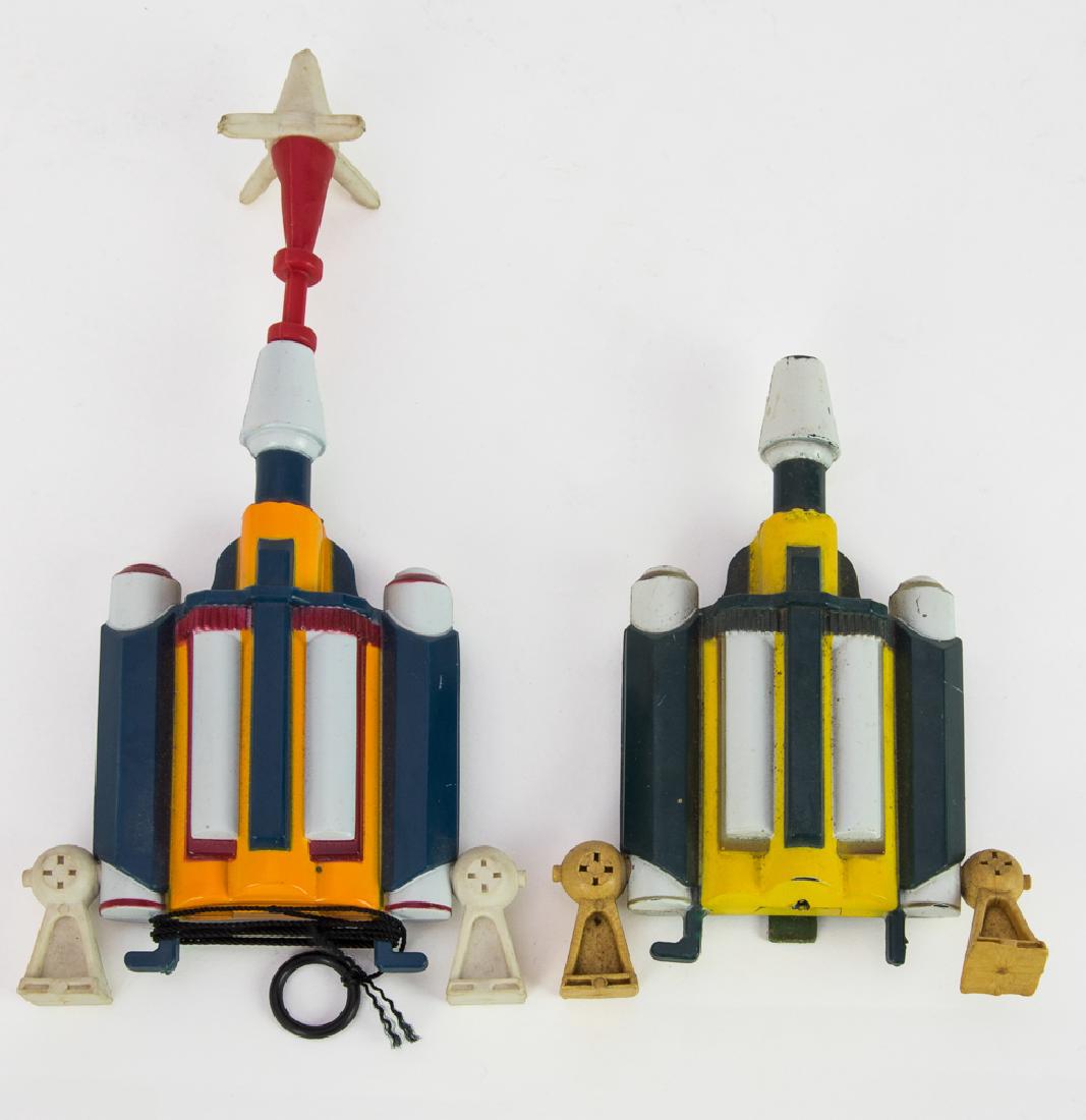 Pair of Boba Fett Backpacks, by Kenner: Pair Boba Fett backpacks from Kenner Products. Backpacks are marked with catalog number '39140'. They are also marked 'Hong Kong'. One has missile and pull string. They both have moving leg stands. Di