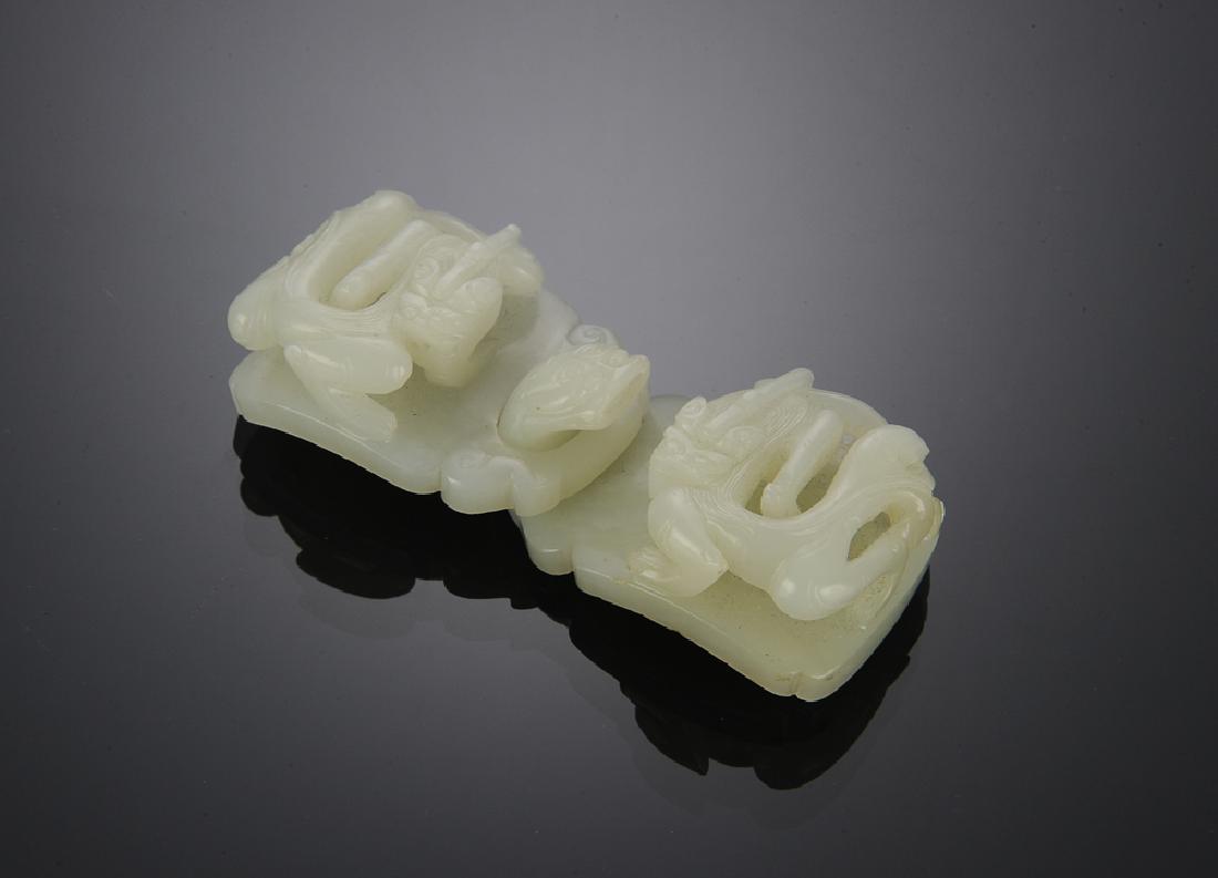 Chinese White Jade Chilong Belt Buckle, 18th C. (1 of 4)