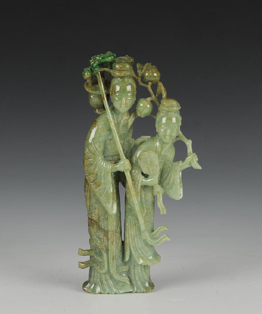 Chinese Carved Jadeite Statue of Court Ladies 19th C. (1 of 5)