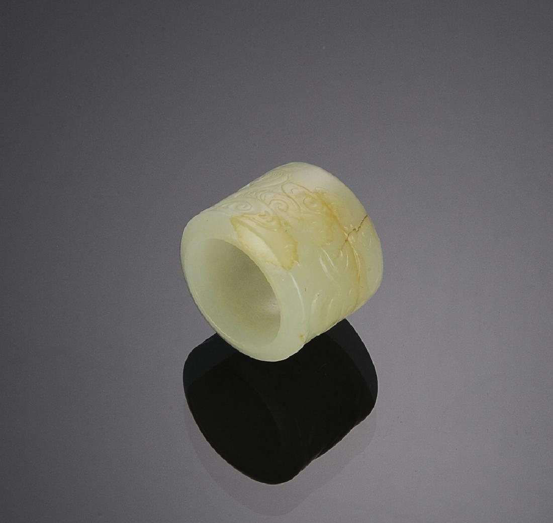 Chinese White Jade Ring Carved w/ Dragon, 18th C (1 of 8)