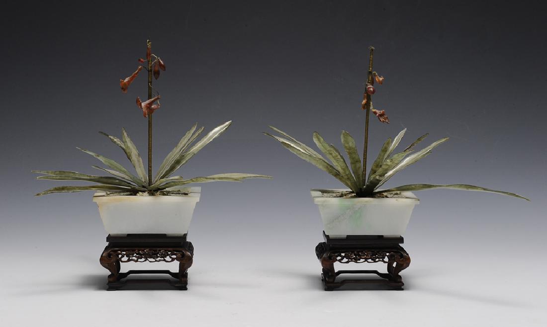 Pair of Chinese Planters w/ Amber & Jade, 19th C. (1 of 5)