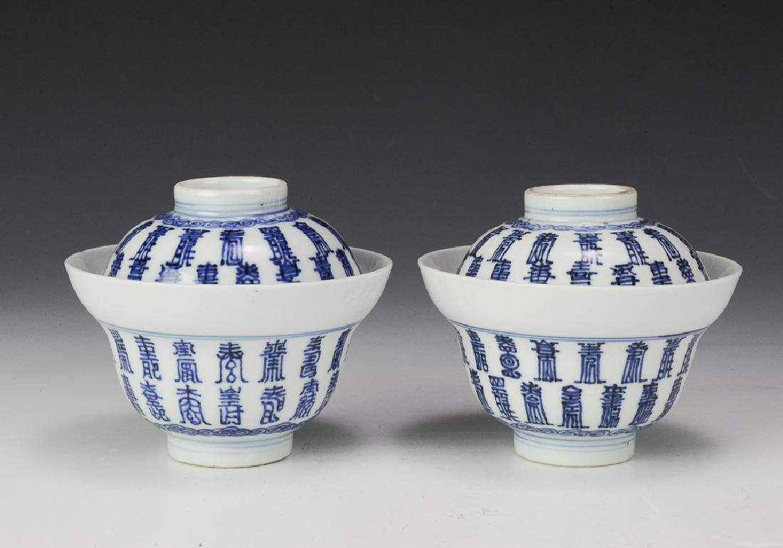 Chinese Pair of Blue & White Covered Bowls, 18th C. (1 of 12)