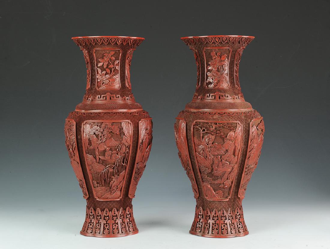 Chinese Pair of Cinnabar Vases, 18th-19th Century (1 of 6)