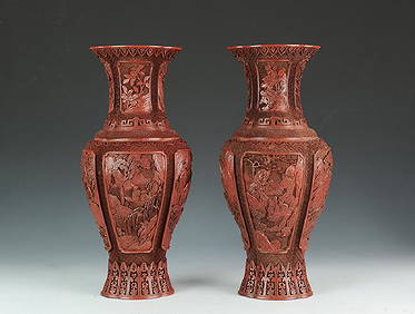 Chinese Pair of Cinnabar Vases, 18th-19th Century (1 of 6)