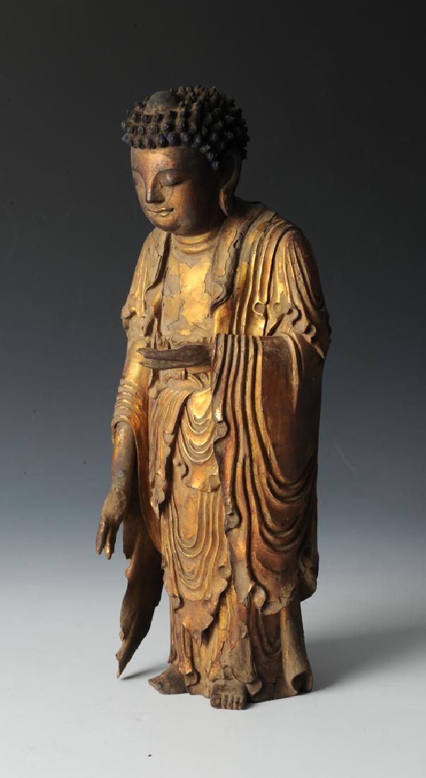 Gilt Wood Standing Buddha, 17th C or Earlier (1 of 10)