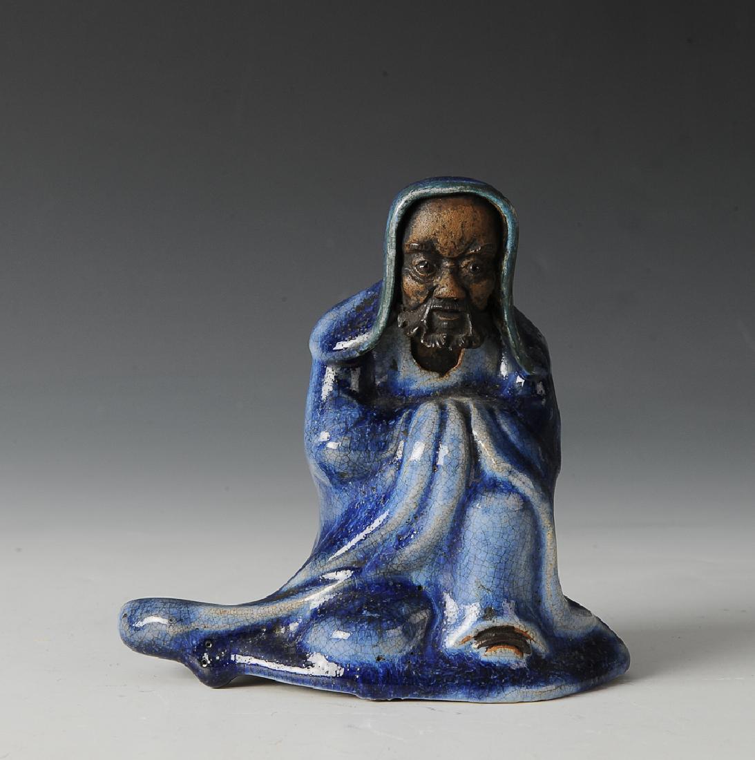 Shiwan Damo Statue w/ Blue Glaze, 19th C. (1 of 10)