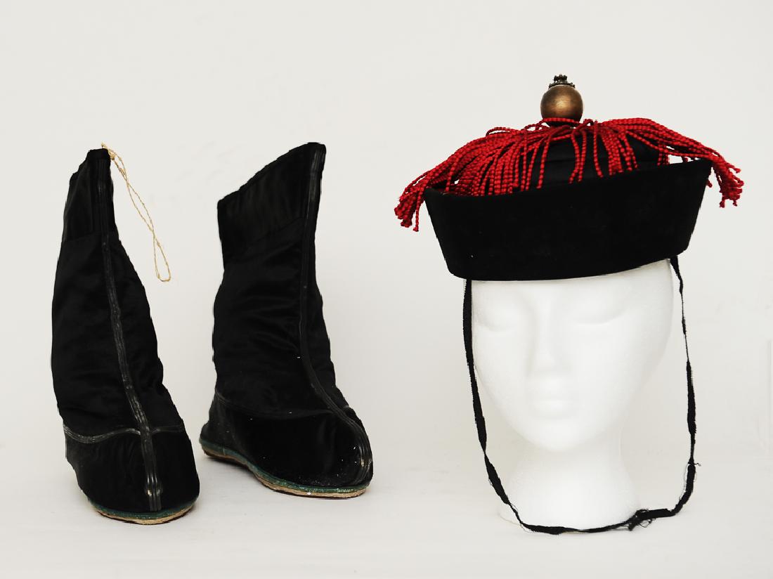 Chinese Silk Hat and Pair of Shoes, 19th C (1 of 4)