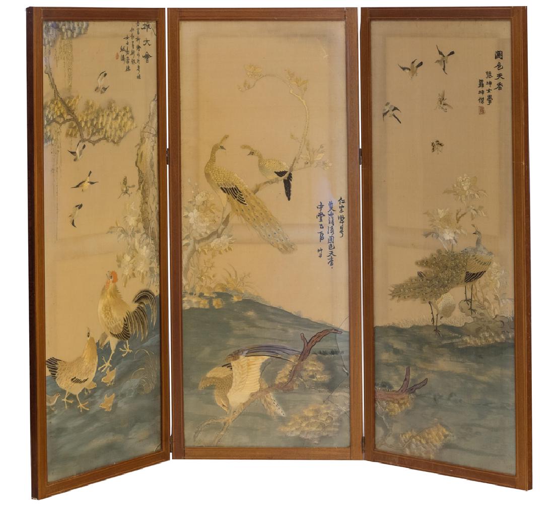 Set of 3 Cantonese Embroidered Silk Panels, 19th C (1 of 7)