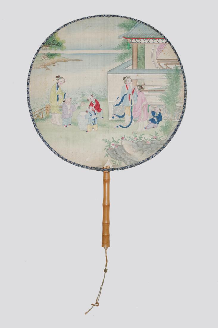 Chiense Silk Fan Painting of Garden Scene, 19th C (1 of 4)