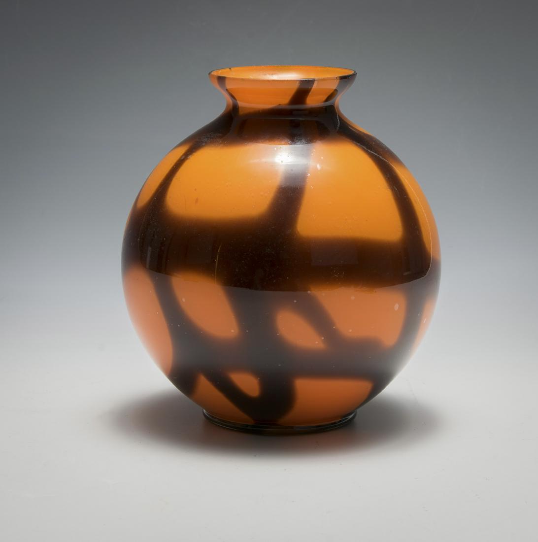 Kralik Czech Glass Vase: Signed with 'Czechoslovakia' on bottom with predominately orange coloring. Dimensions are: largest 6" tall. All measurements are approximate. Condition: No noted damage. Excellent. Provenance: From a 