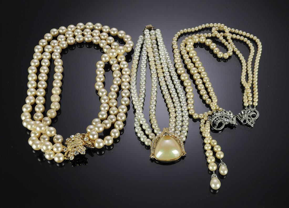 Three Triple Row Rhinestone & Pearl Necklaces (1 of 1)