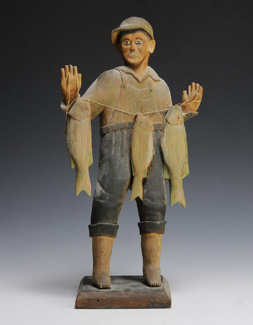 A Fine Iowa Folk Art Carving of a Fisherman (1 of 2)
