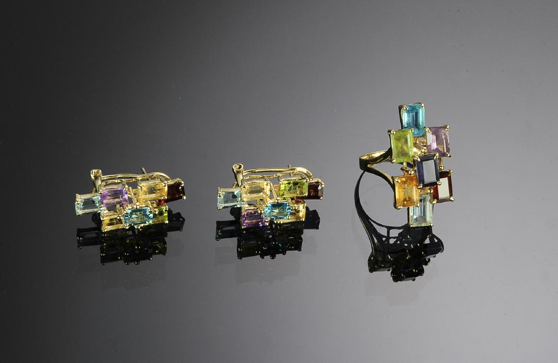14K Gold Cocktail Ring & Earrings with Gemstones (1 of 3)