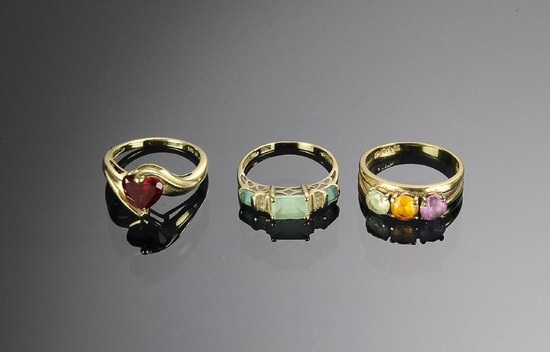 A 14K & Two 10 K Gold Rings with Gems (1 of 2)