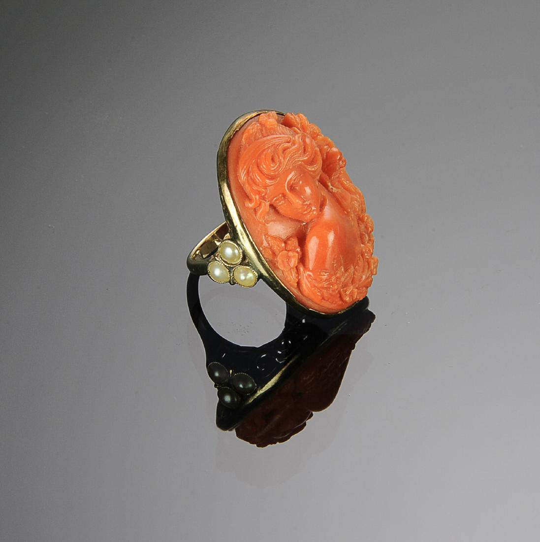 An Antique 14K Gold & Coral Cameo Ring (1 of 3)