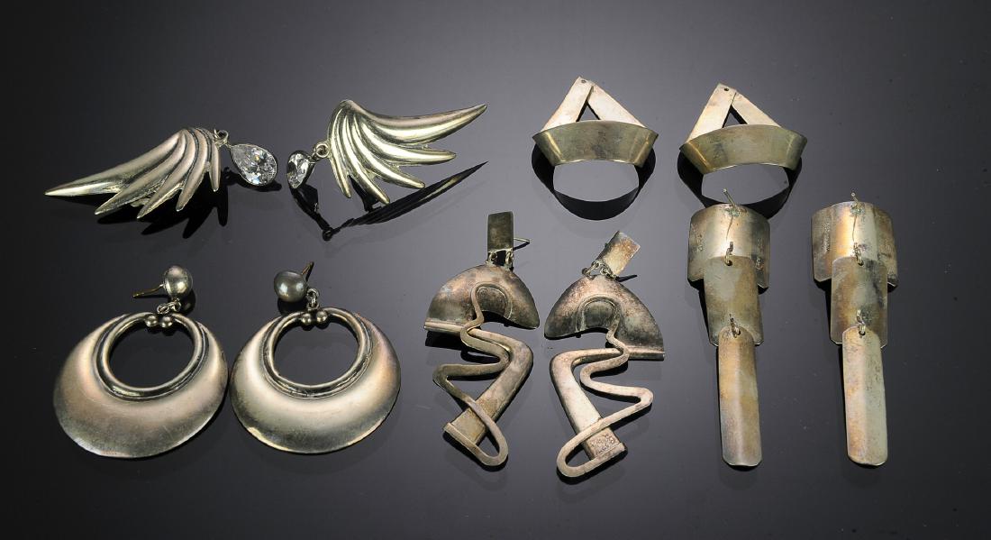 Five Pair Mid Century Mexican Sterling Earrings (1 of 1)