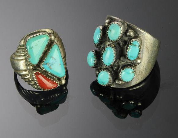 Two Heavy Sterling Silver & Turquoise Rings (1 of 3)