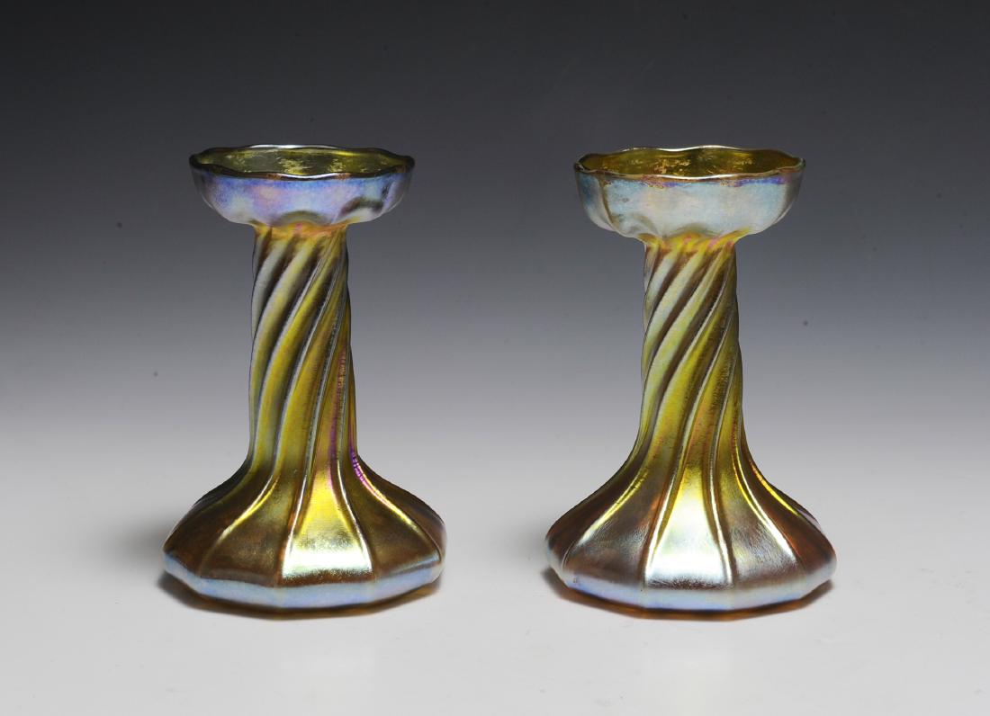 Pair of Tiffany Gold Favrile Candle Sticks (1 of 5)