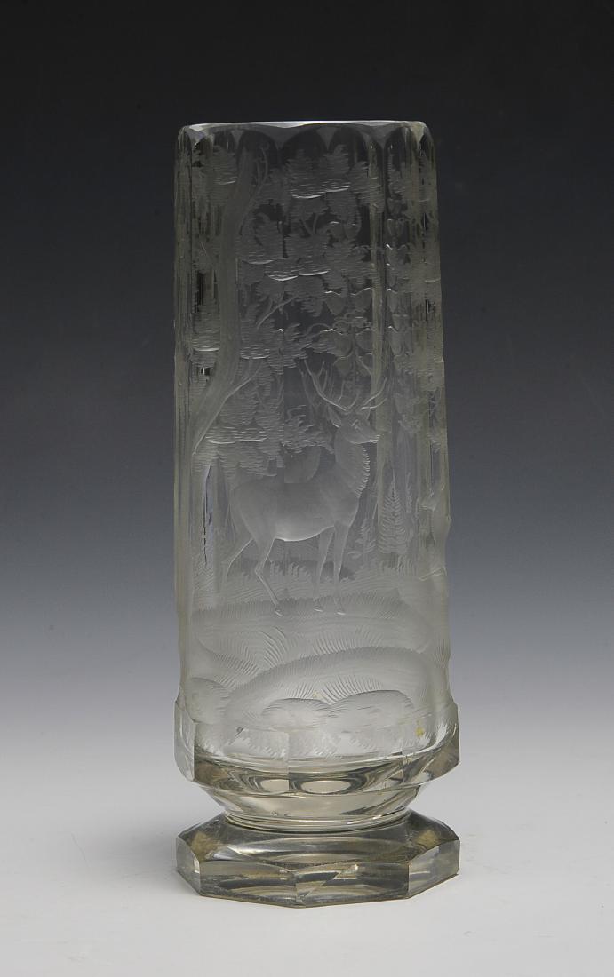 Lead Crystal Vase - Wheel Cut Hunting Scene (1 of 5)