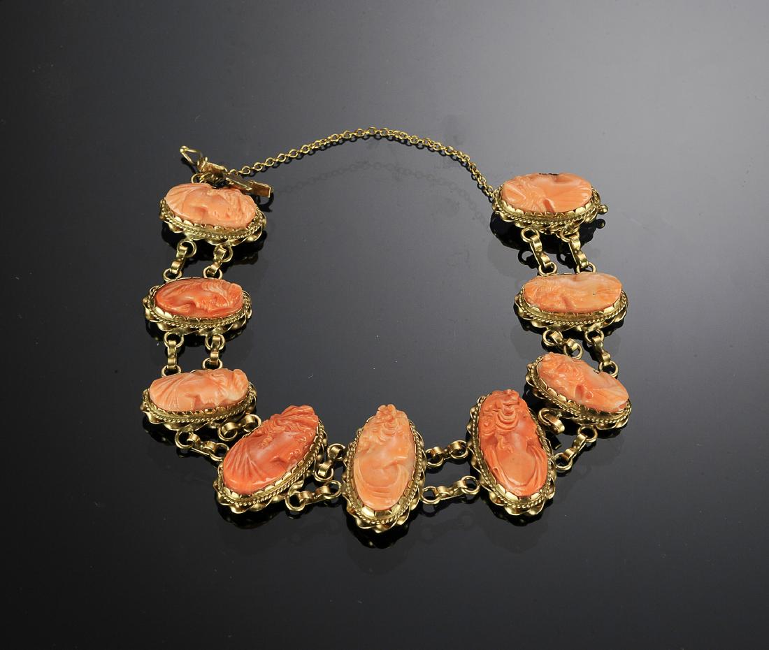 Antique 14K Gold and Carved Coral Cameo Bracelet (1 of 2)