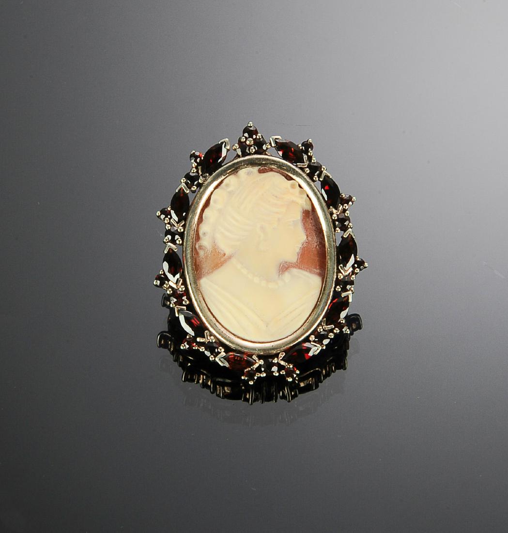 Sterling Silver & Garnet Shell Cameo Brooch (1 of 2)