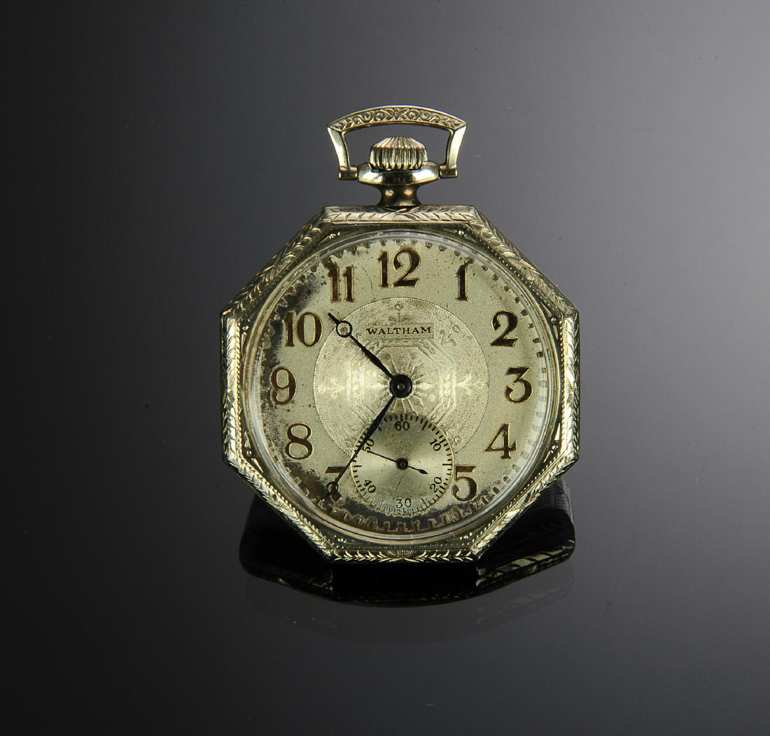 A 14K White Gold Art Deco Waltham Pocket Watch (1 of 2)