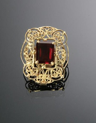 14K Gold Filigree and Ruby Brooch - Pendant (1 of 2)