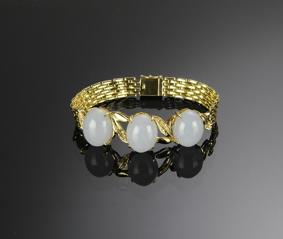 18K Gold, Lavender Jade and Diamond Bracelet (1 of 2)