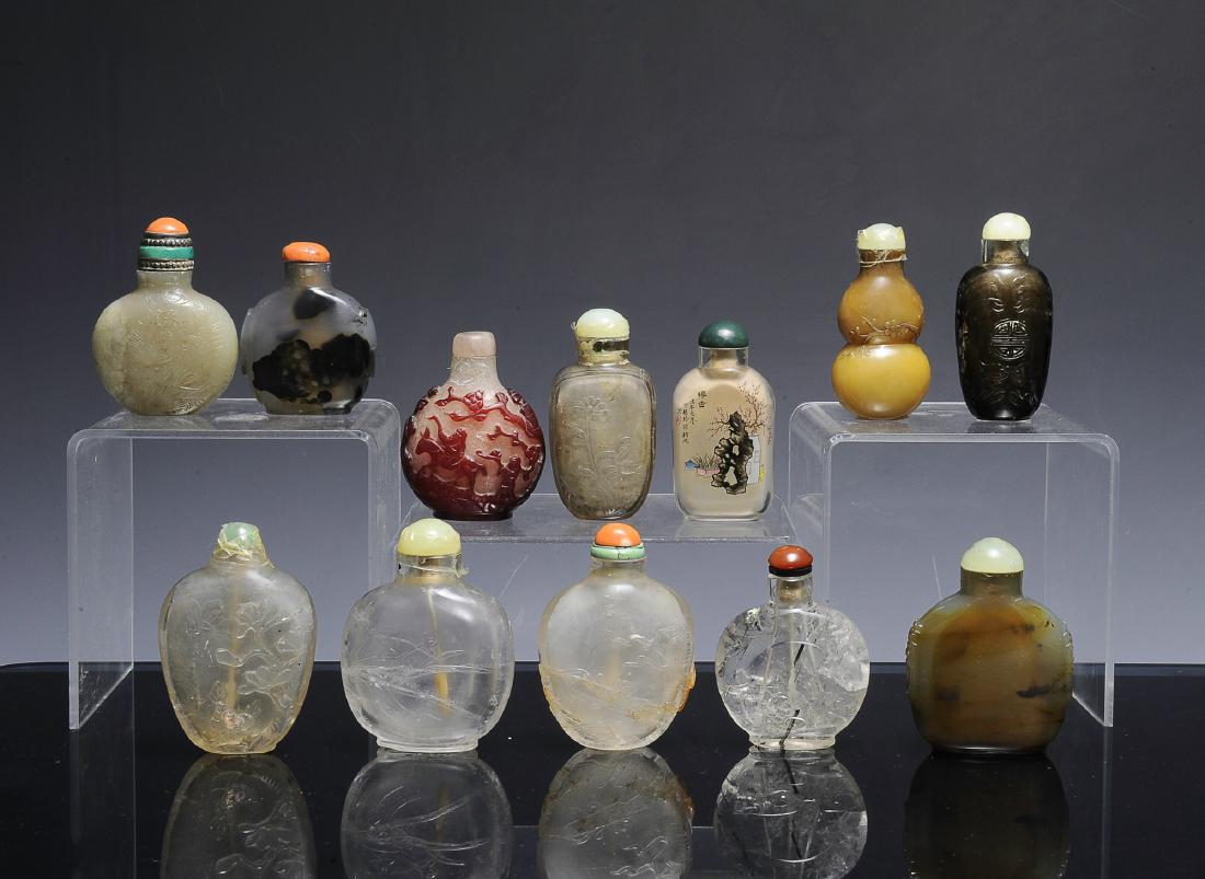Group of 12 Chinese Snuff Bottles, 18th - 19th C (1 of 2)