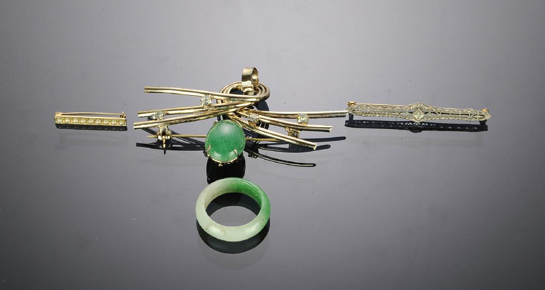 Chinese Brooch, Tie Clip, & Jade Ring, 20th C (1 of 1)
