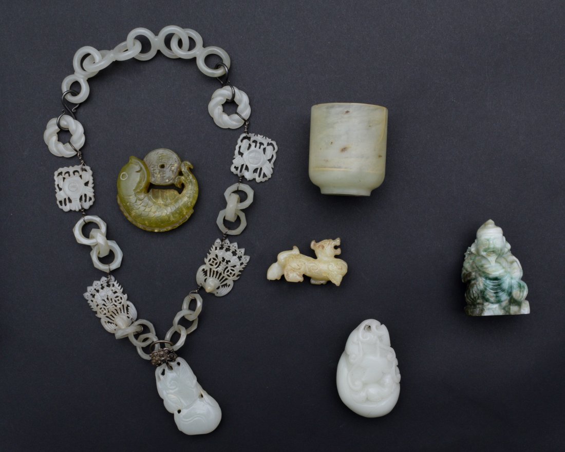 6 Chinese Jade, Jadeite & Glass Carvings 19 - 20th C (1 of 2)