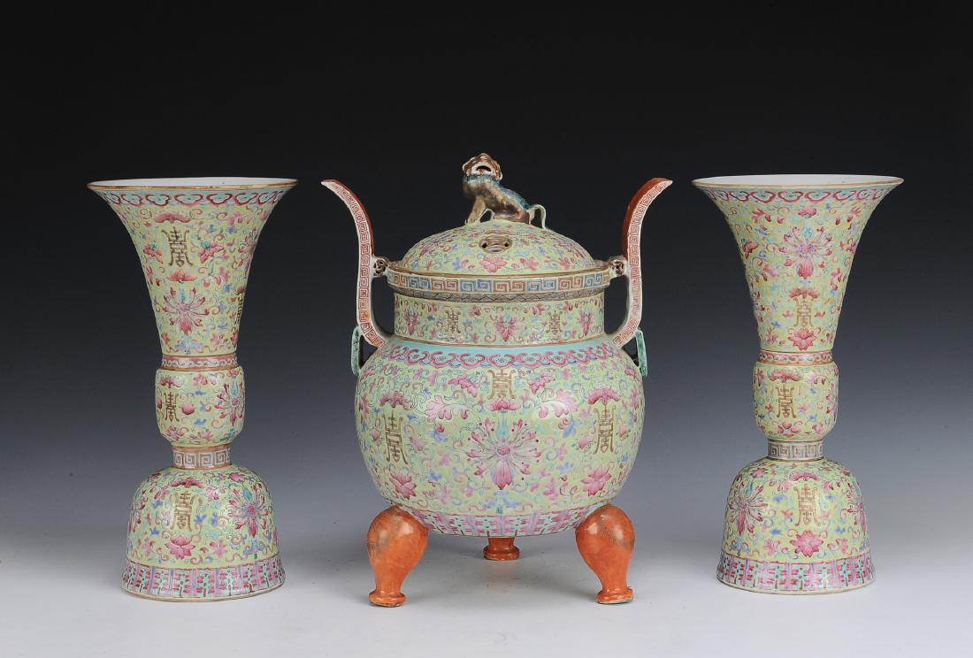 Set of 3 Chinese Porcelain Altar Pieces, 19th C (1 of 19)