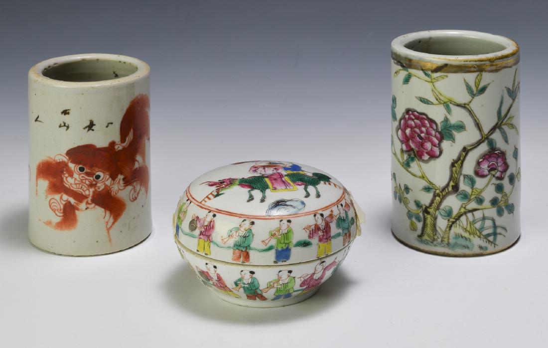 Group of 3 Chinese Famille Rose Scholars Items 19th C (1 of 2)
