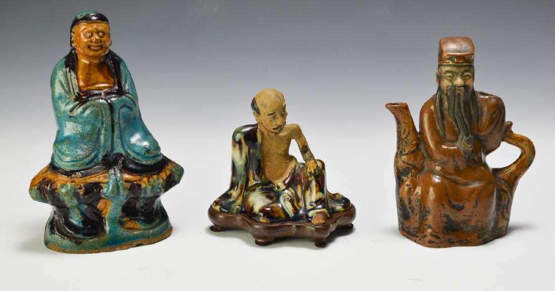 3 Chinese Shiwan Tri-color Figures 18th - 19th C (1 of 2)