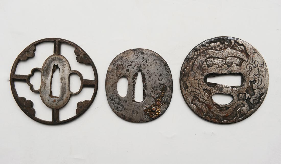 3 Japanese Metal Sword Guards (1 of 2)