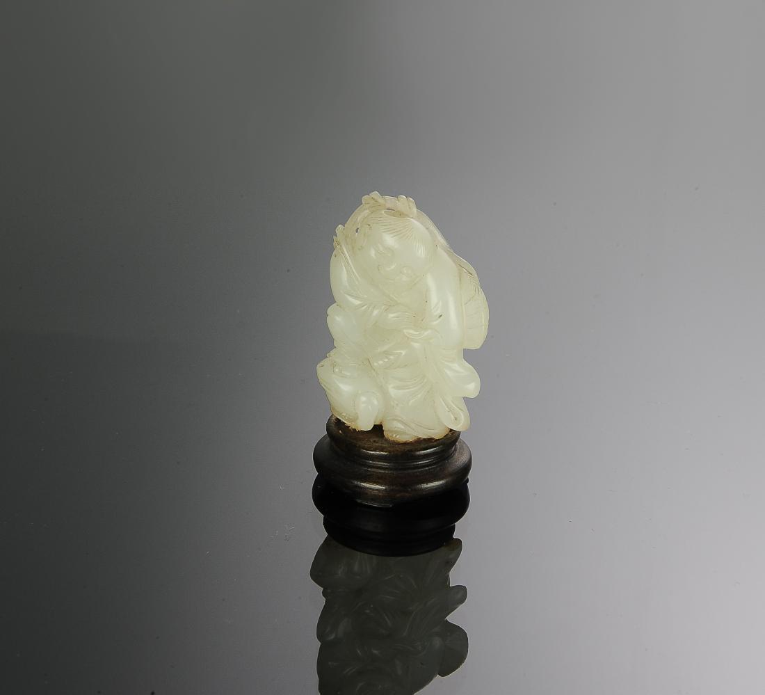 White Jade Snuff Bottle Carved w/ Liu Hai, 18th Century (1 of 6)