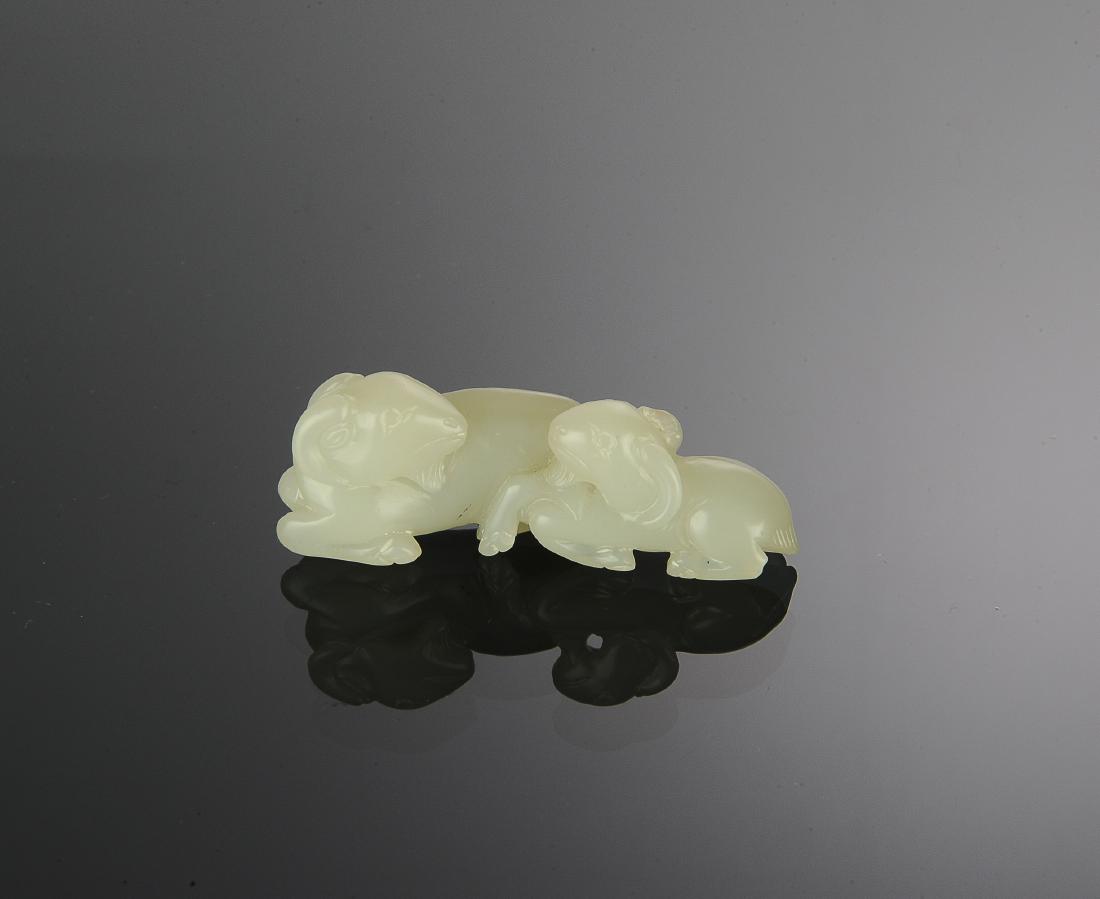 Chinese White Jade Carving of 2 Goats, 18th Century (1 of 5)