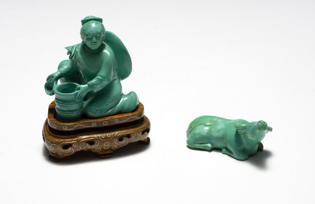 Chinese Turquoise Carved Girl & Buffalo, 1950s (1 of 5)