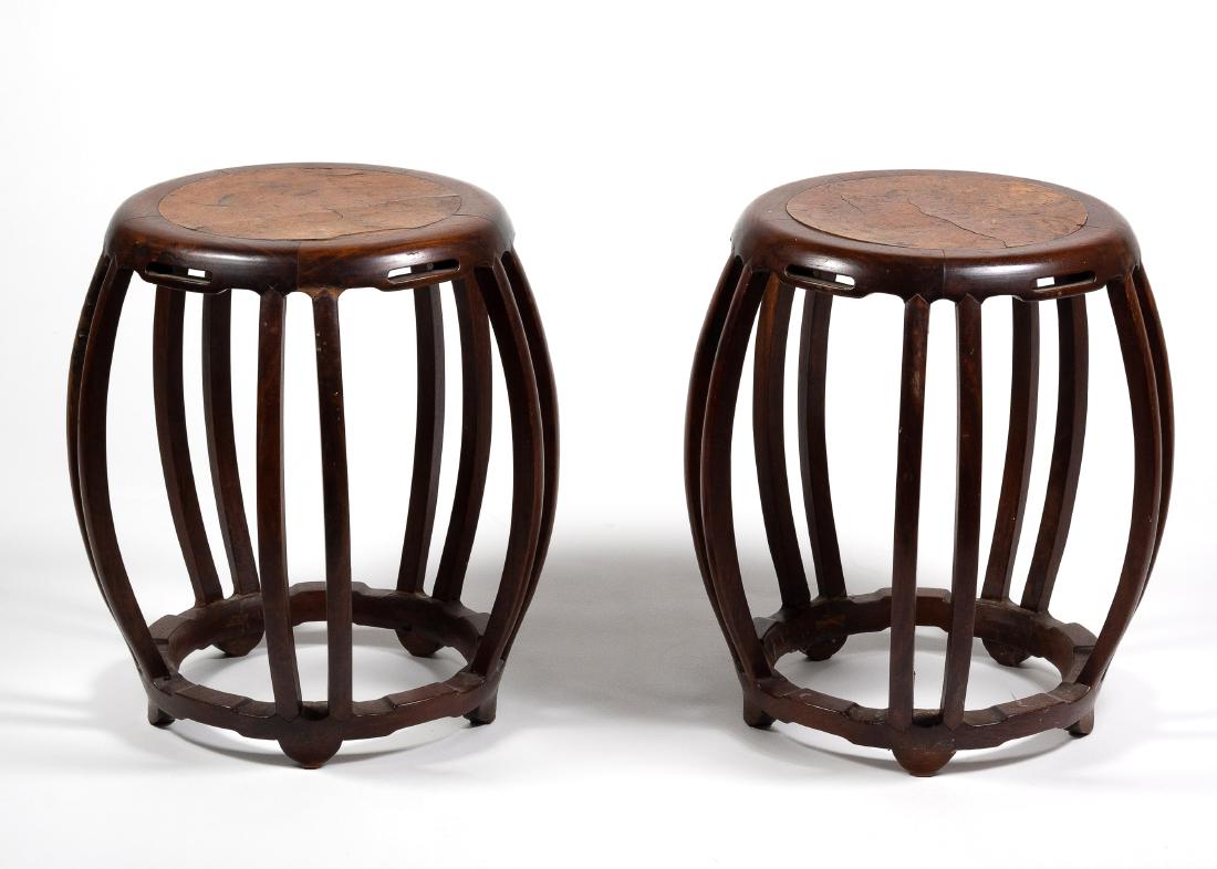 Pair of Rosewood Stools w/ Burl Wood, 19th Century (1 of 8)