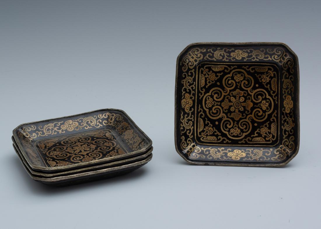 Chinese Set of 4 Square Lacquer Trays, 18th Century (1 of 2)