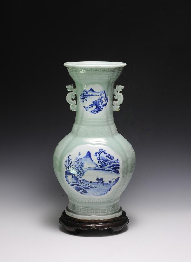 Celadon Vase w/ Blue & White Roundels, 18th Century (1 of 6)