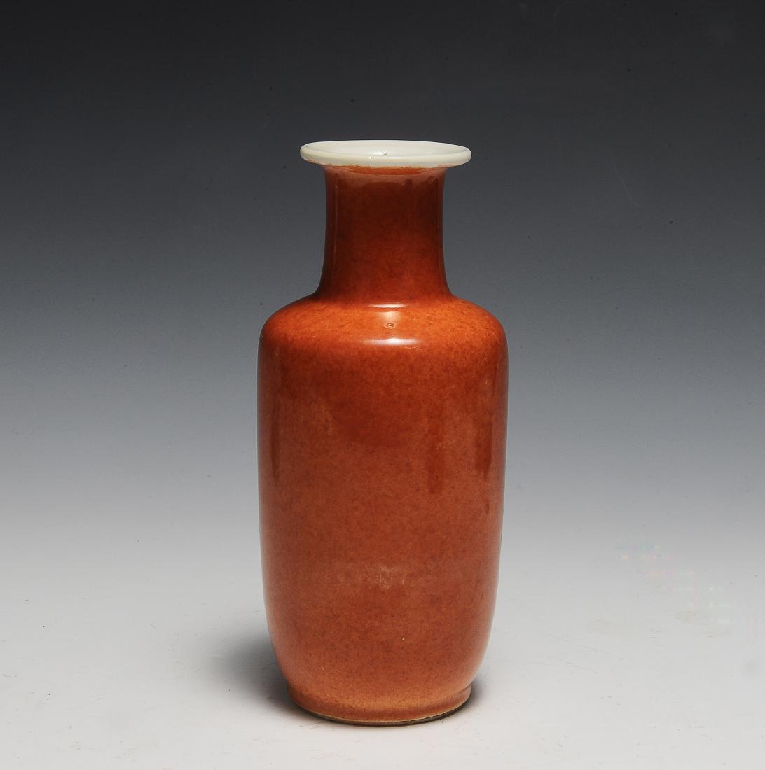 Chinese Coral Glazed Rouleau Vase, 17th Century (1 of 6)
