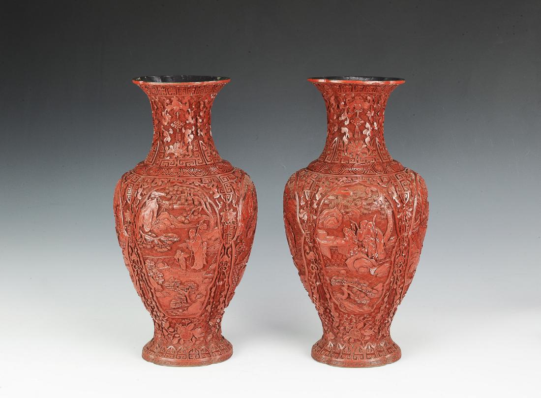 Pair of Chinese Cinnabar Vases, 19th Century (1 of 6)