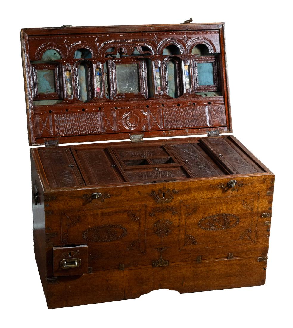 Anglo-Indian Teak Chest w/ Brass Inlay, 19th C. (1 of 10)