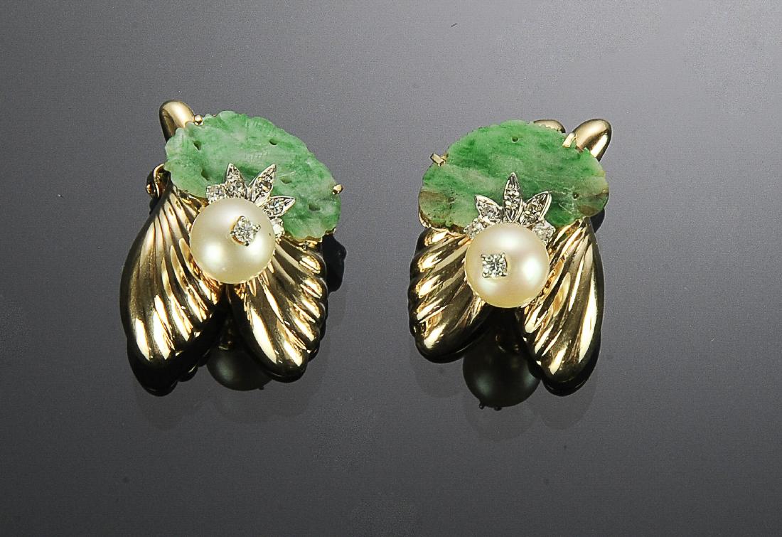 Vintage Gold, Diamond, Pearl & Jadeite Earrings (1 of 2)